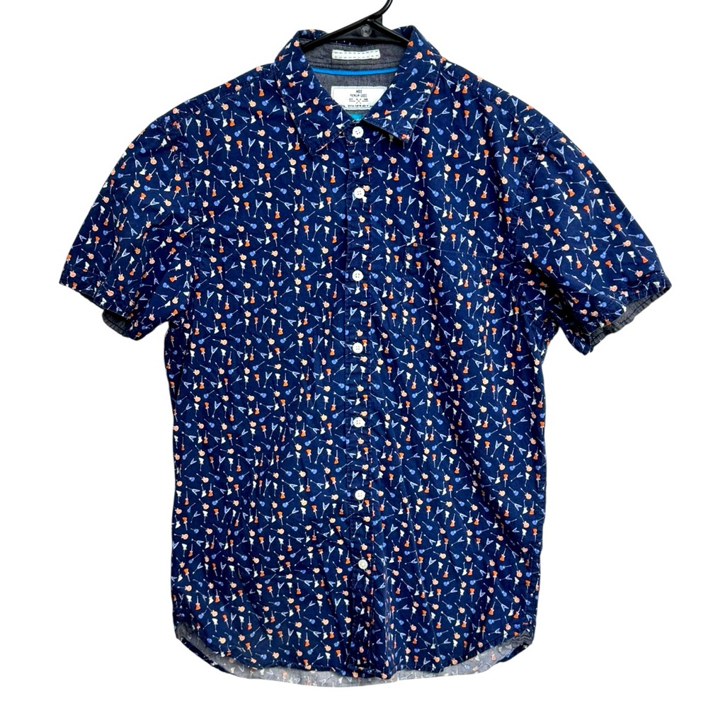 MBX Men’s Navy Geometric Print Short‎ Sleeve Shirt Size M